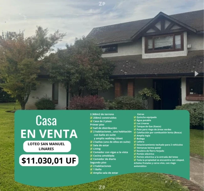 Casa en venta loteo San Manuel Linares 11.030,01 UF