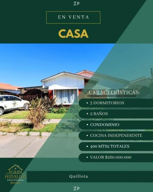 SE VENDE AMPLIA PROPIEDAD CON EXCELENTE TERRENO - QUILLOTA, V REGIÓN