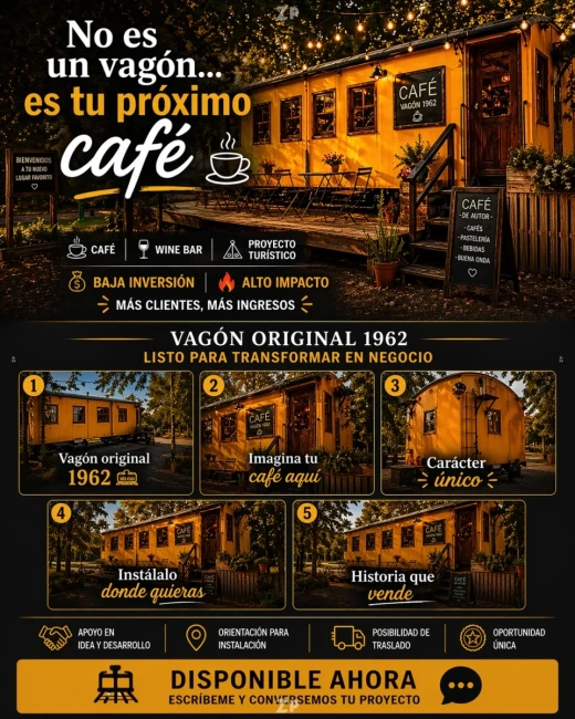 OPORTUNIDAD DE NEGOCIO. Vagón de tren 1962 para café o negocio turístico.