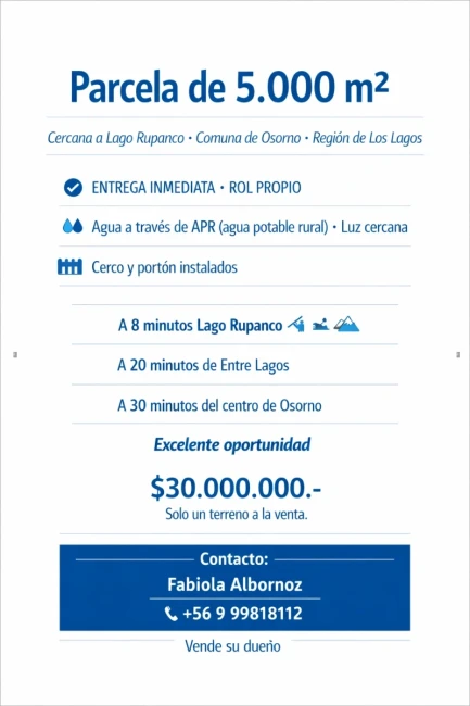 Parcela de 5.000mts2- cercana a Lago Rupanco - Comuna de Osorno