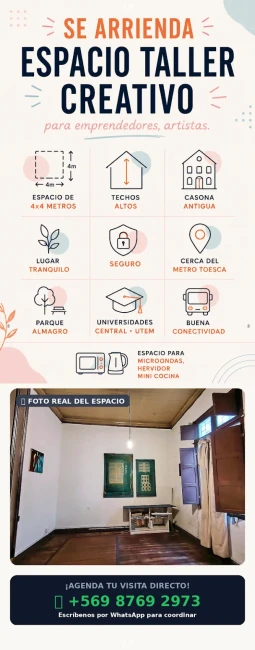 ¡Se arrienda Taller / Espacio Creativo! Ideal Artistas y Emprendedores 