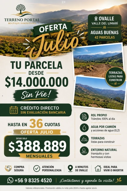 Parcelas Aguas Buenas Ovalle 5.000 m² | Desde $14 Millones