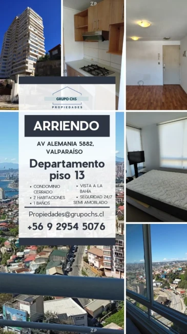 Departamento 2D 1B, vista a la Bahía de Valparaíso. GComunes incluidos