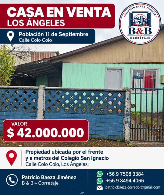Casa en Venta – Calle Colo Colo Pob. 11 de Septiembre, Los Ángeles | $42.000.000