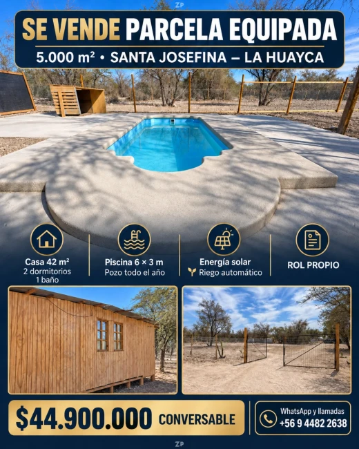 Venta parcela equipada con casa, piscina y pozo en La Huayca