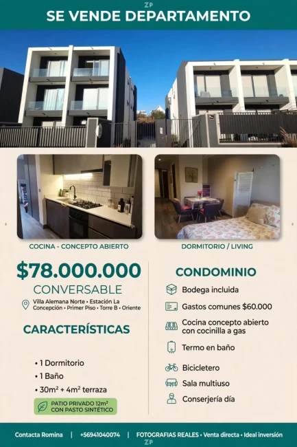 Su dueña vende hermoso y moderno loft cercano estación La Concepción V.Alemana