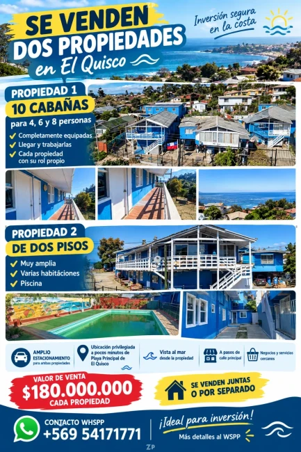 Casa grande y 10 cabañas equipadas, piscina, quincho 