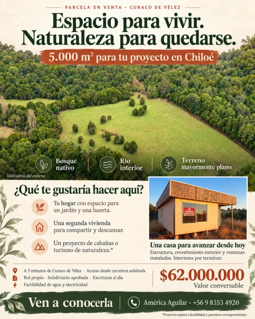 Parcela de 5.000 m² con casa en construcción en Curaco de Vélez, Chiloé