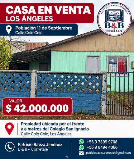 Casa en Venta – Calle Colo Colo Pob. 11 de Septiembre, Los Ángeles | $42.000.000