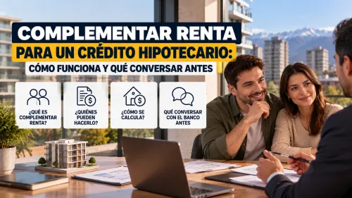 Dos personas complementando renta para solicitar un crédito hipotecario