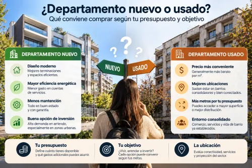Comparación entre un departamento nuevo y uno usado antes de comprar en Chile