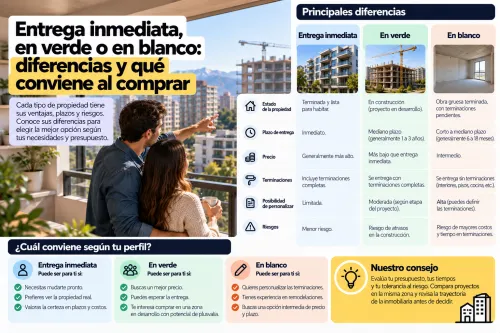Etapas de compra de vivienda: entrega inmediata, en verde y en blanco