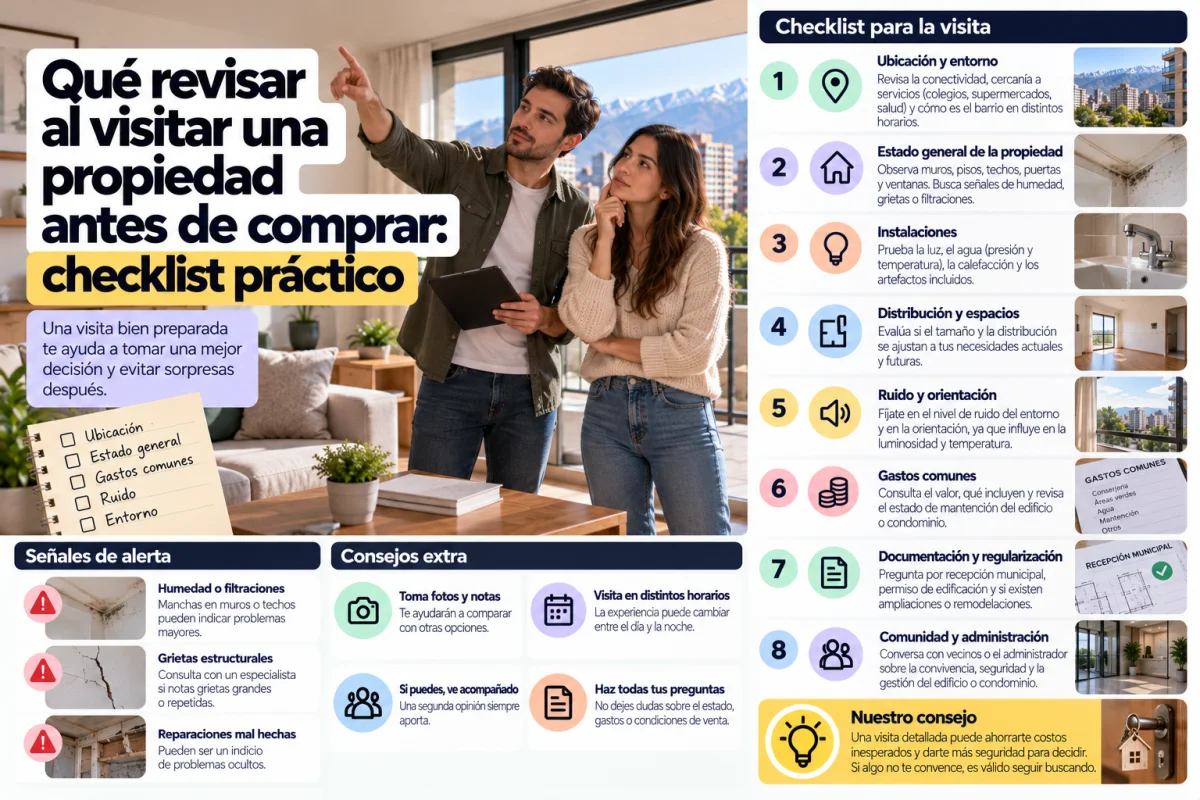 Persona revisando una vivienda antes de comprar con checklist