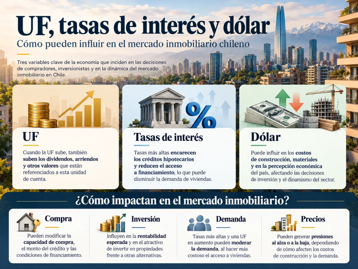 Gráfico con UF tasas de interés y dólar relacionados con vivienda en Chile